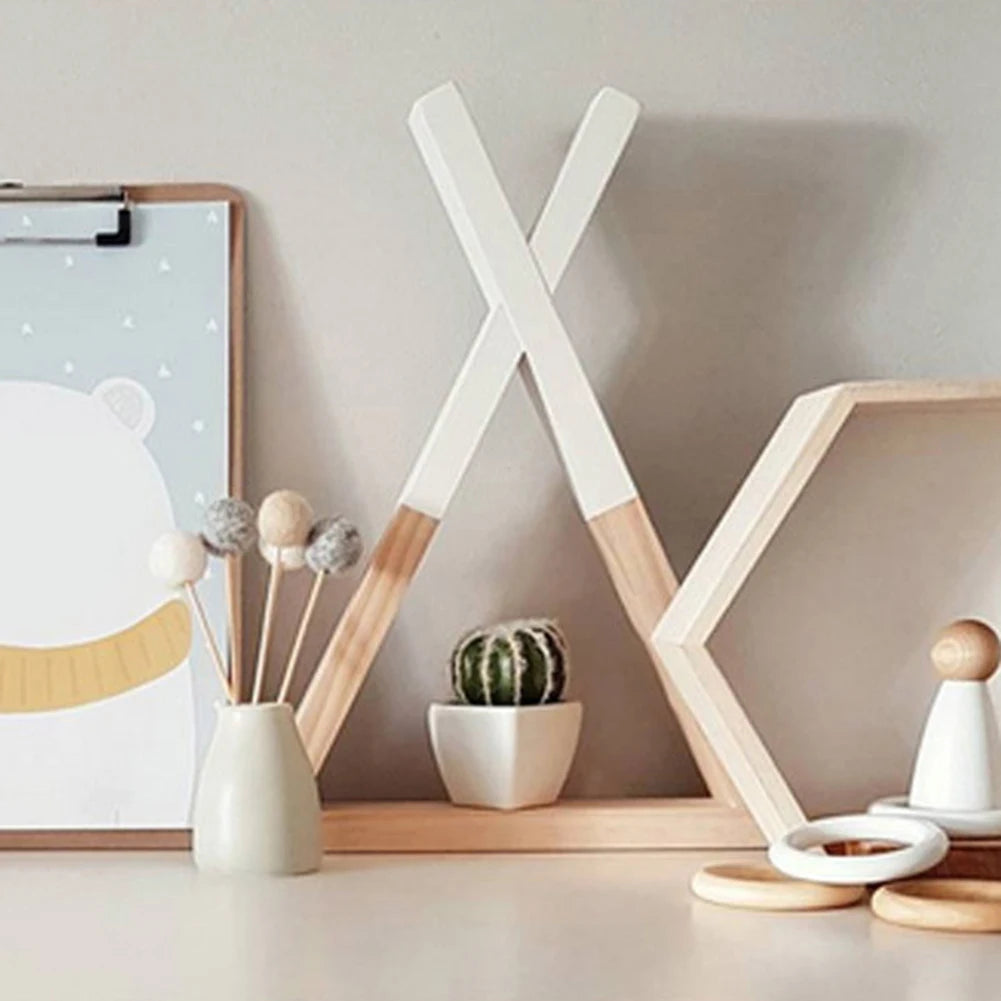 Nordic Nursery Wooden X Hanging Storage Rack For Kids Room Decor Need Assemble by yourself Kids Room Decor Wood Shelf Wall Rack