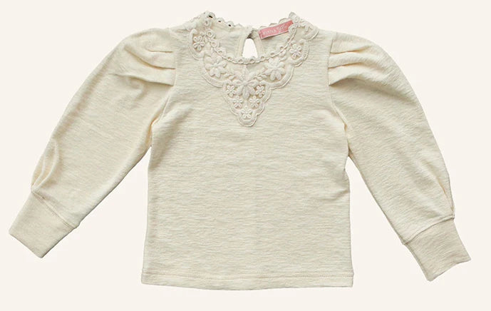 Kids Clothing for Girls Base Shirt 2023 New Korean Puff Sleeve Fashion Solid Color Lace Sweet Princess Cute Cotton Soft O-neck
