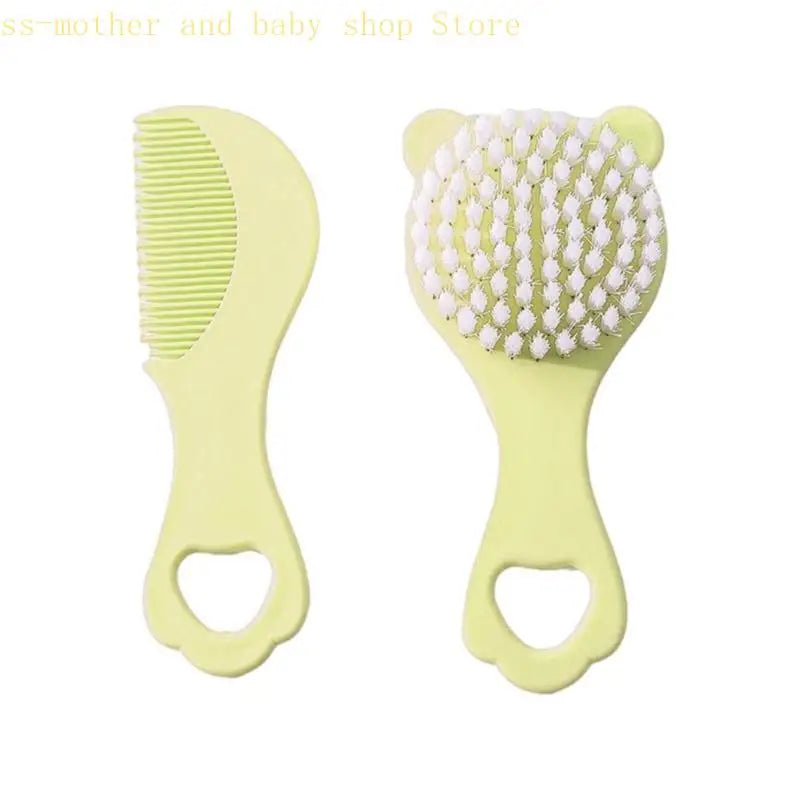 Baby Hair Brush and Comb Set for Newborns Gentle Detangling Soft Bristles Cradle Cap Care Cartoon Bear Design Kids Travel