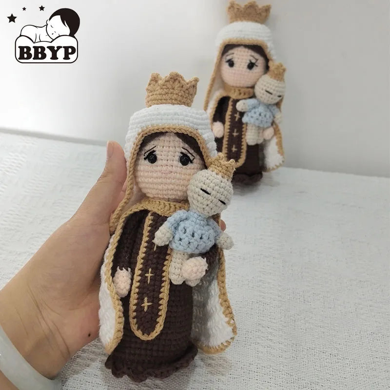 Handmade Crochet Virgin Mary with Child Plush Toy Home Kids Room Decor Gifts