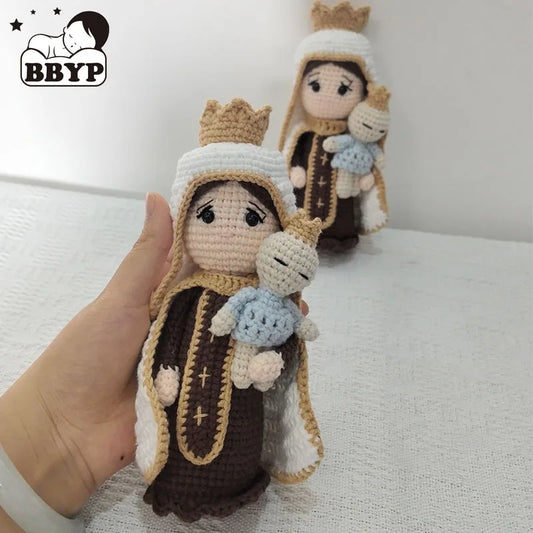 Handmade Crochet Virgin Mary with Child Plush Toy Home Kids Room Decor Gifts