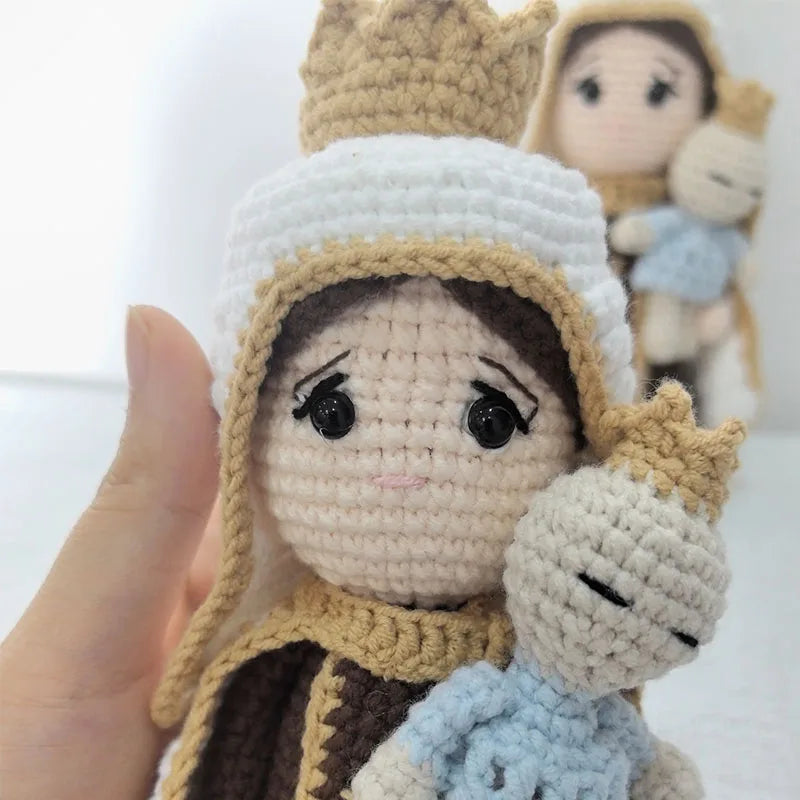 Handmade Crochet Virgin Mary with Child Plush Toy Home Kids Room Decor Gifts